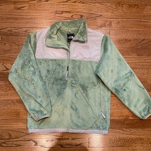 Fuzzy light green North Face jacket
